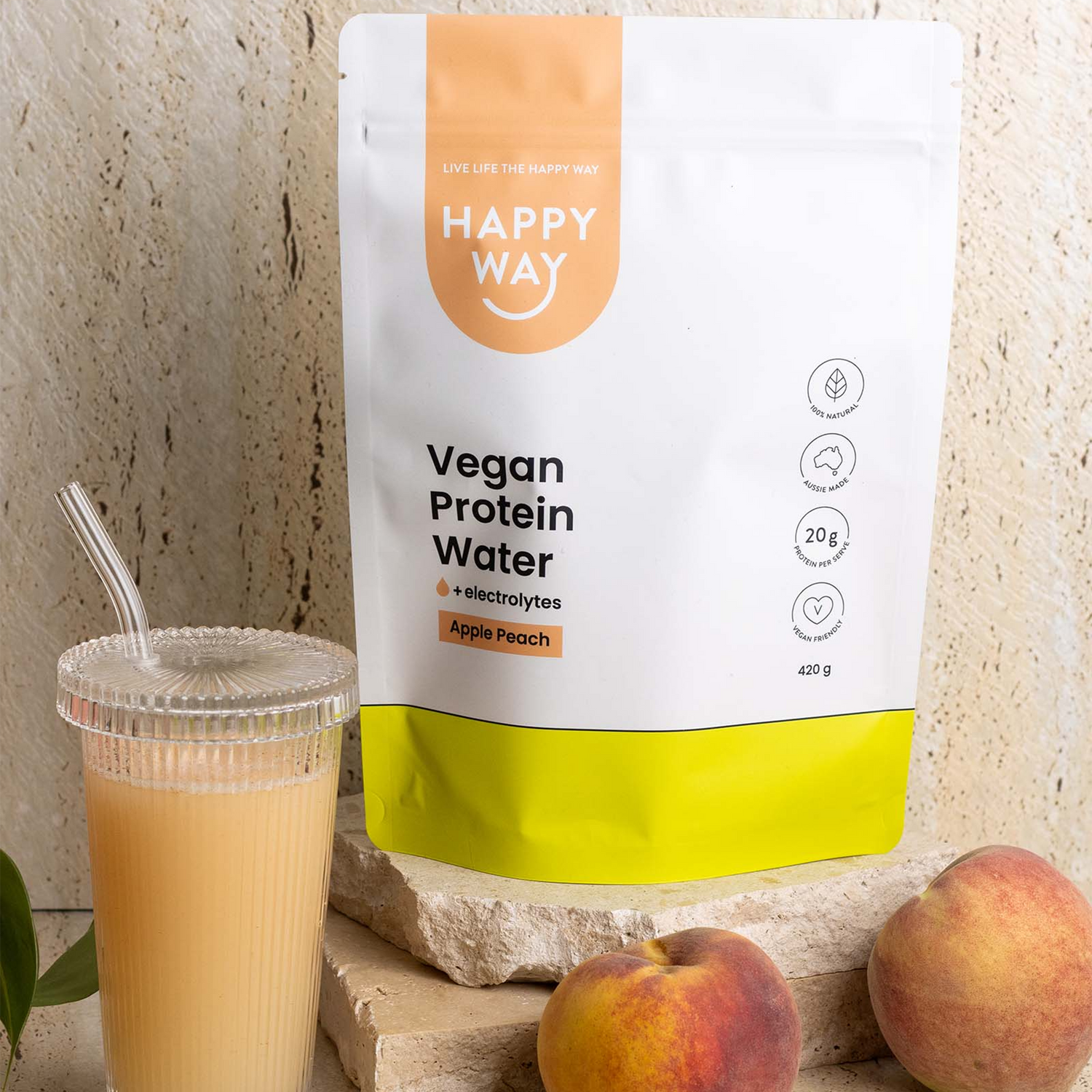 HAPPY WAY - VEGAN Protein Water Apple Peach 420g