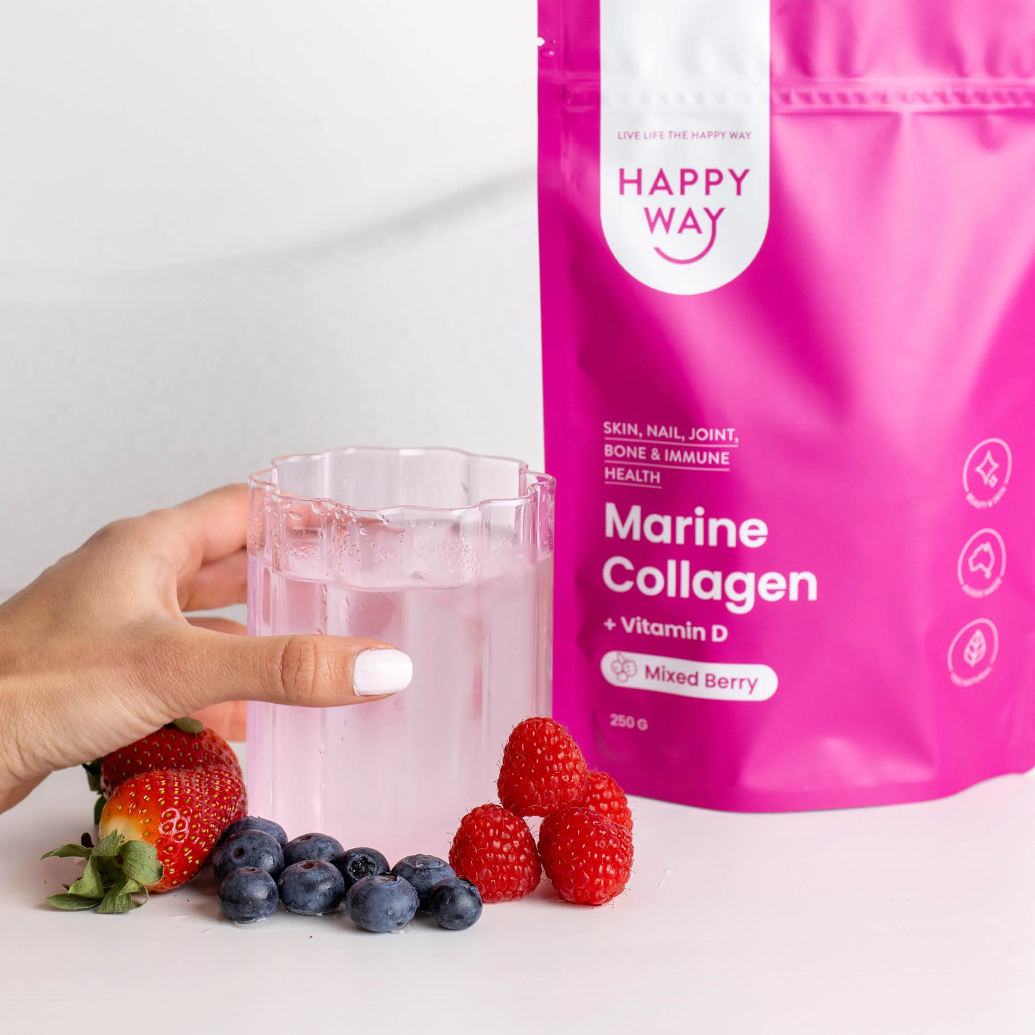 HAPPY WAY - Marine Collagen + Vitamin D (Mixed Berry) 250g