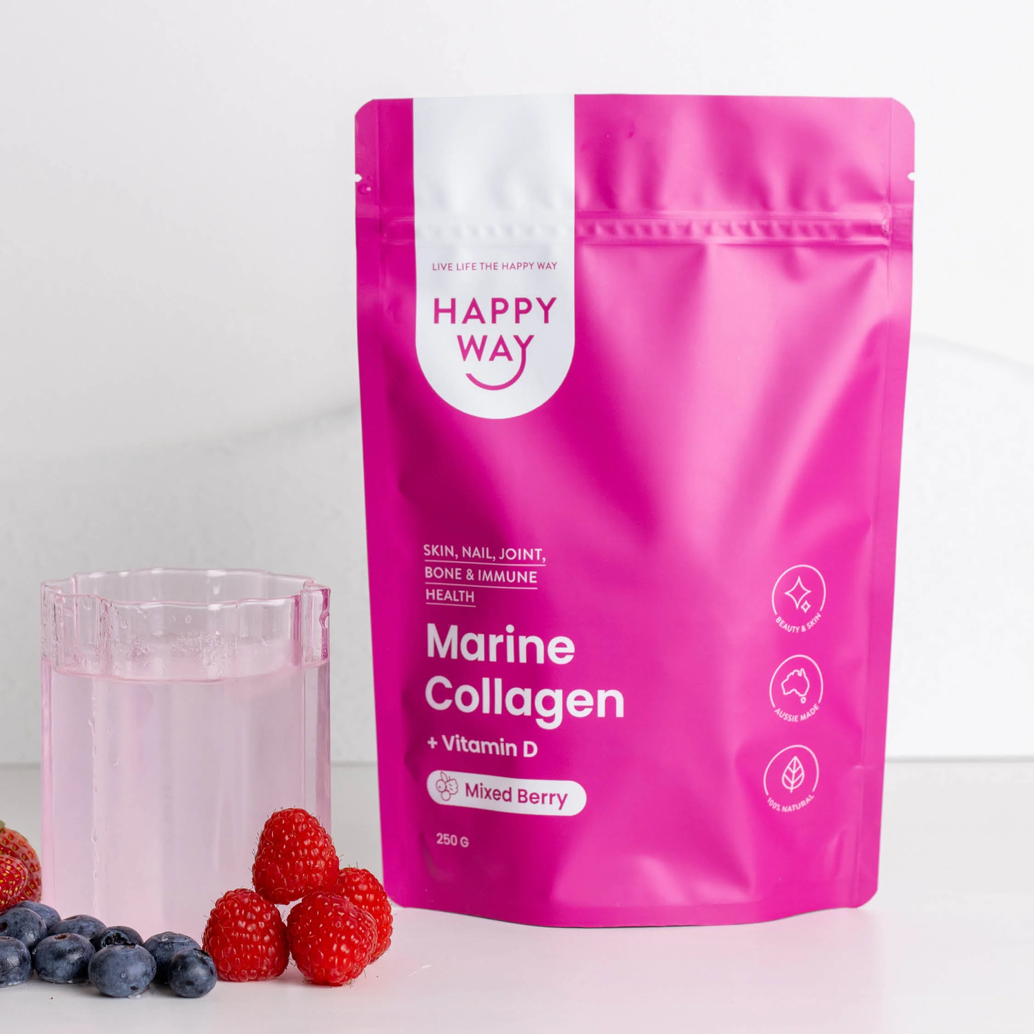 HAPPY WAY - Marine Collagen + Vitamin D (Mixed Berry) 250g