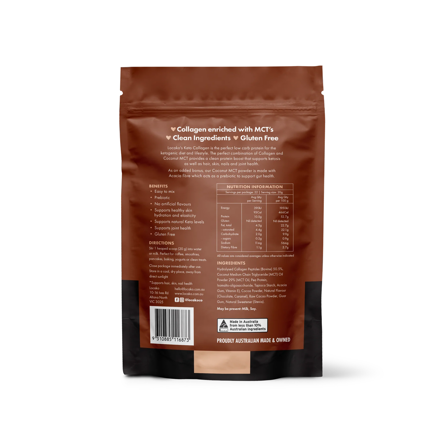 Locako- Keto Collagen Protein -Double Choc Fudge- (440g)