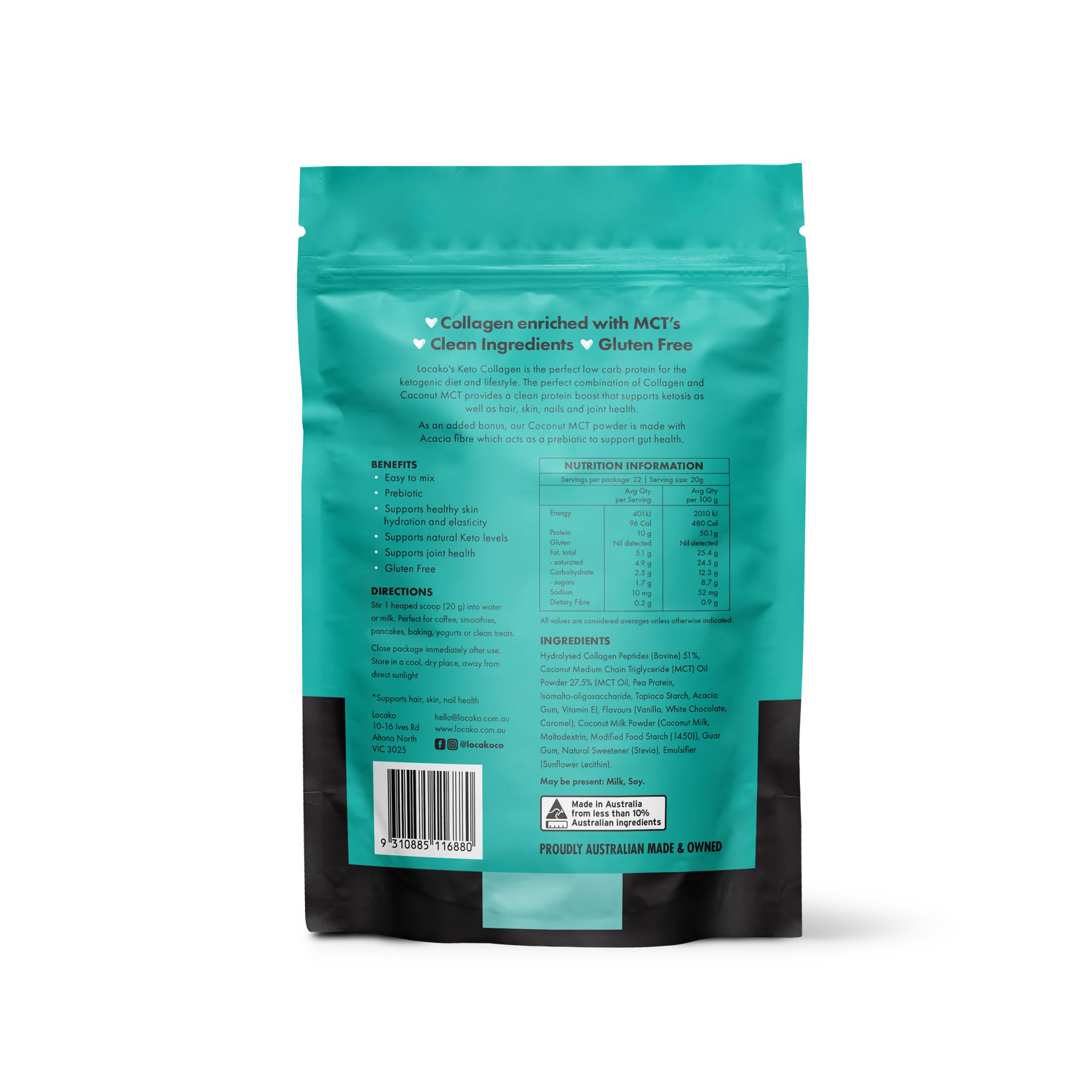 LOCAKO - Keto Collagen Protein - Vanilla White Chocolate -  (440g)