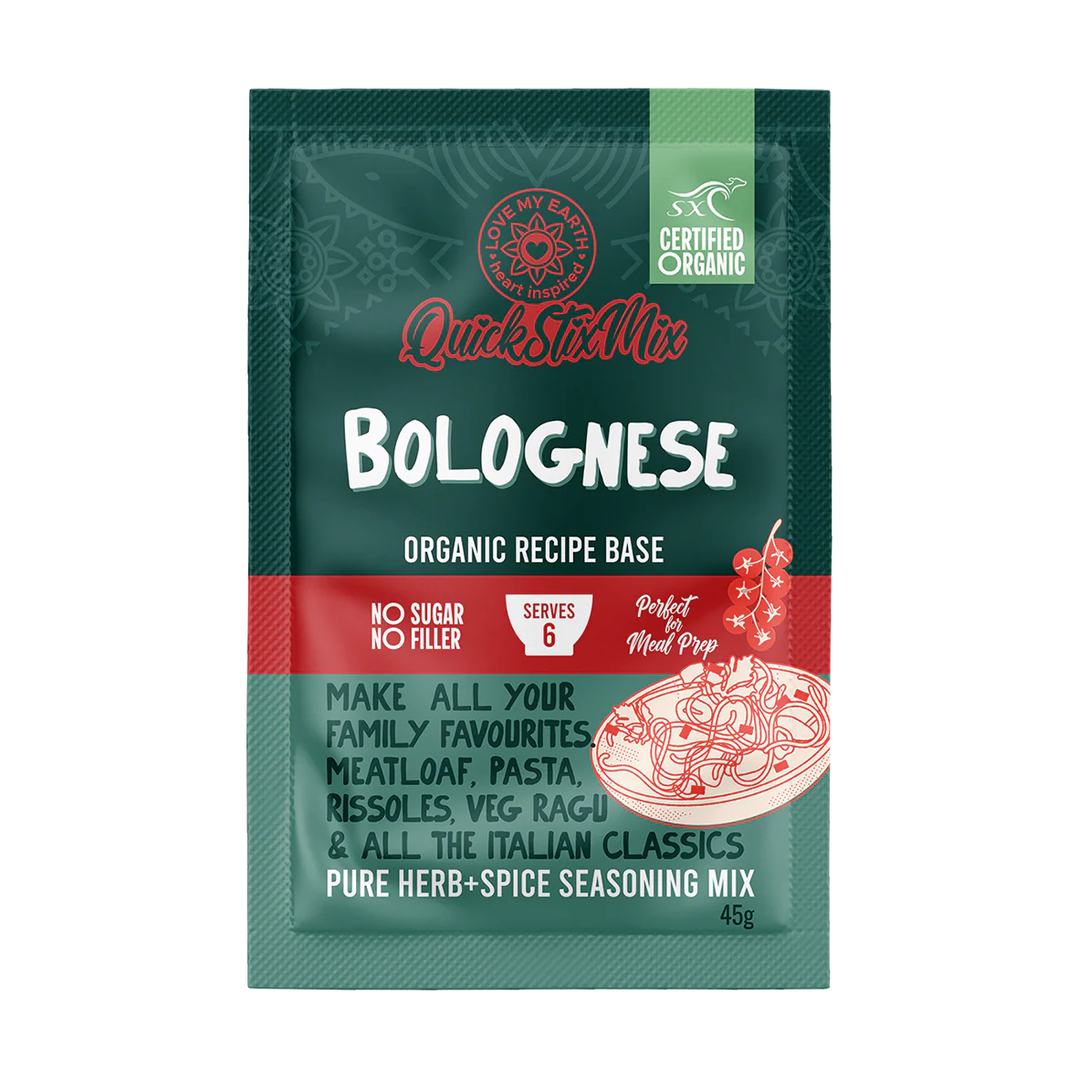 Bolognese Quick Stix Mix 45g - organic recipe base & seasoning