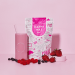 Happy Way Berry Whey Protein Powder in a 60g container, featuring a vibrant berry flavor and packaging.