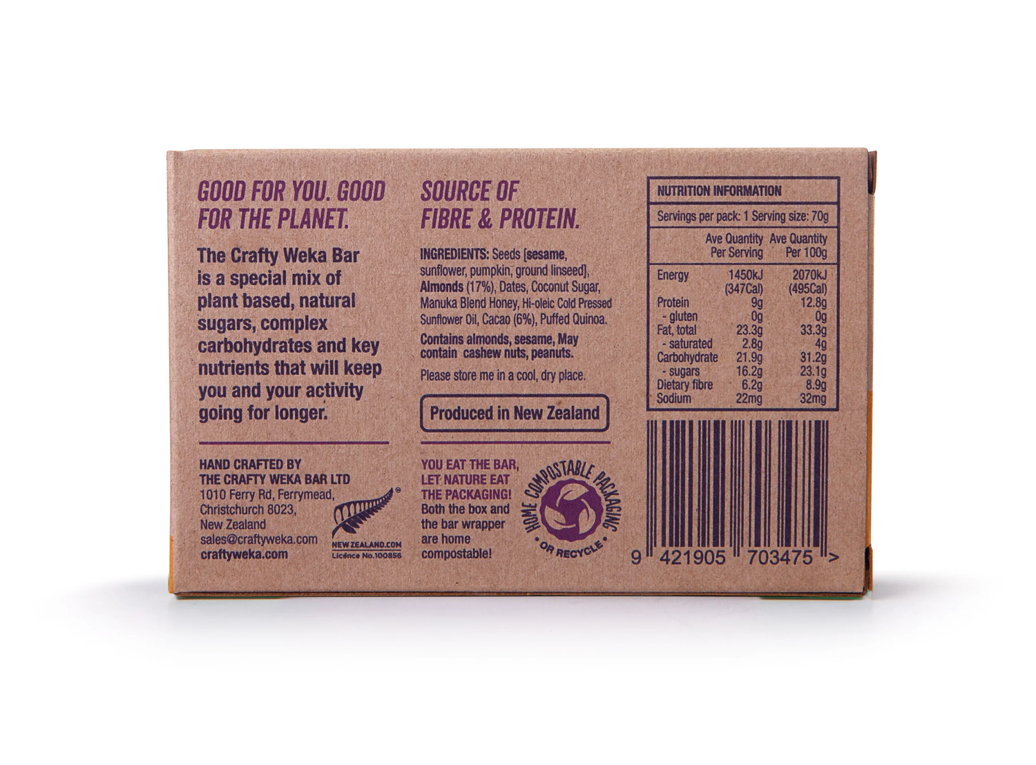 Crafty Weka Almond and Cacao Flavour Gluten Free Snack Bars 70gm