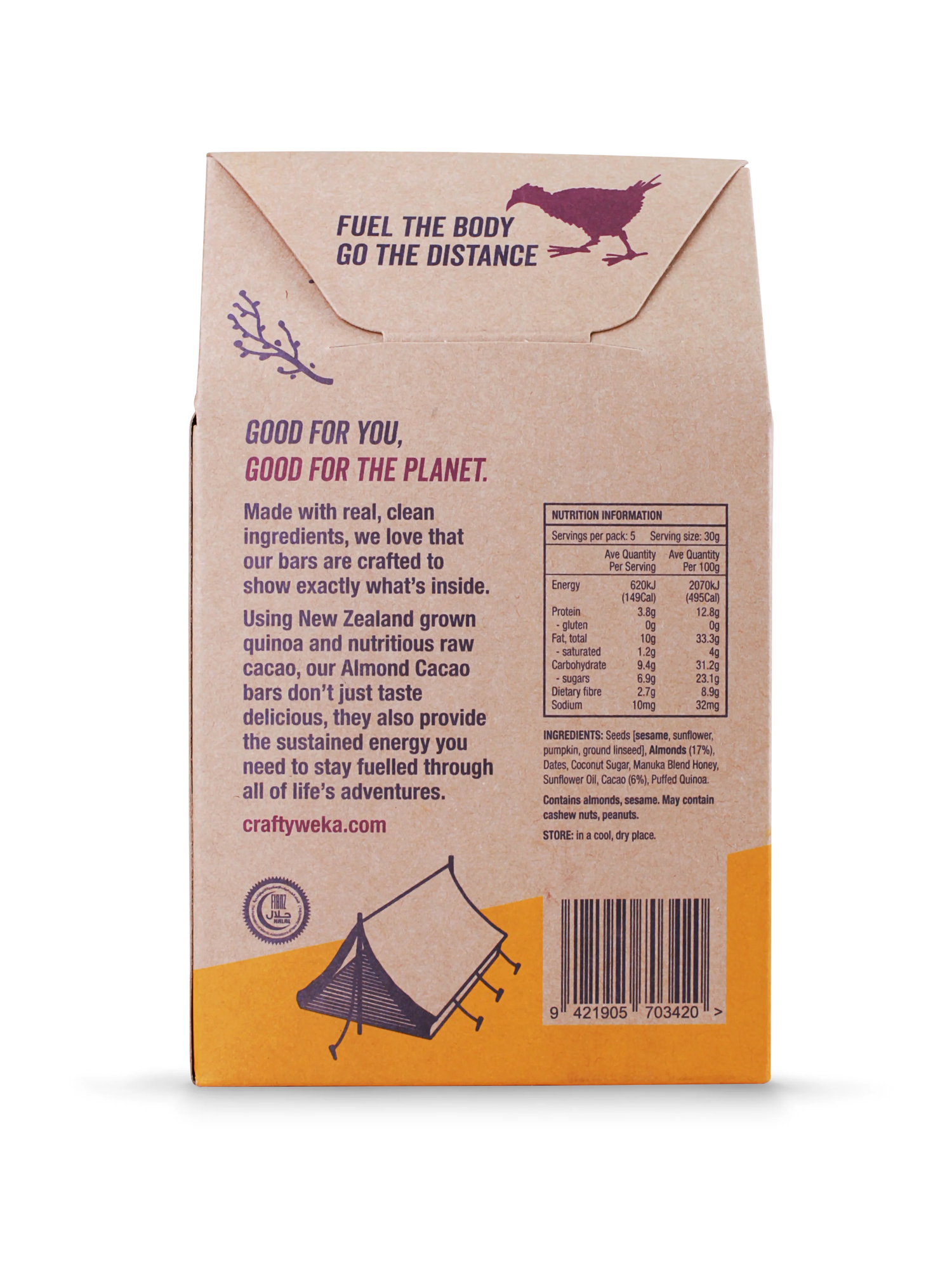 Crafty Weka Almond Cacao Flavour Gluten Free Bite Size (30gm x 5)