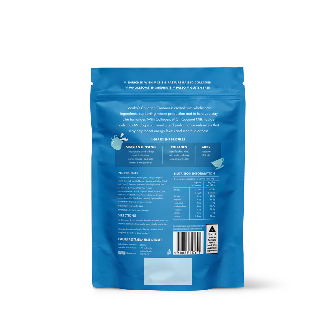 Locako Collagen Creamer - Performance - Madagascan Vanilla 240gm