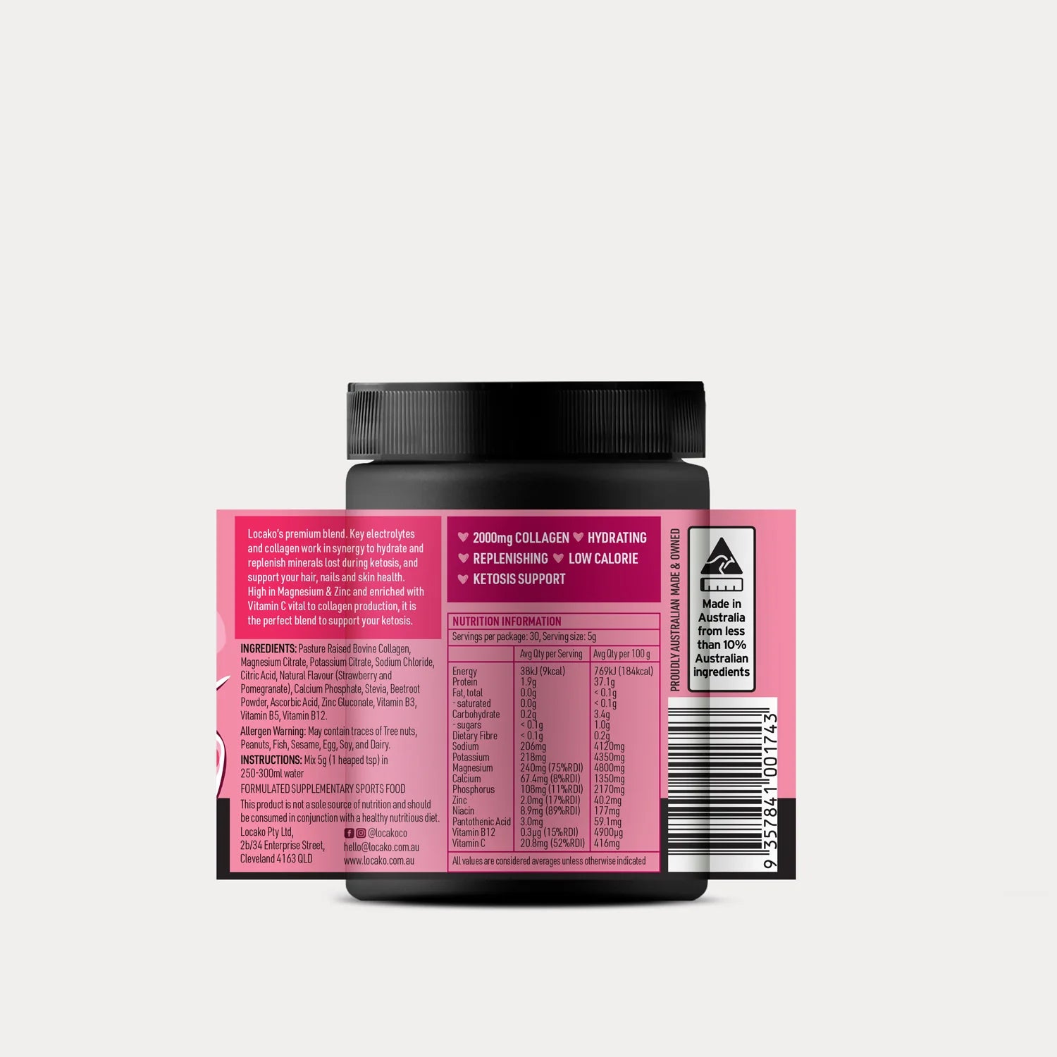 LOCAKO - Electrolytes + Collagen Strawberry and Pomegranate 150gm