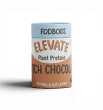 FODBODS Elevate Dutch Chocolate Plant Protein Powder 600g container with label and scoop for smoothies or shakes