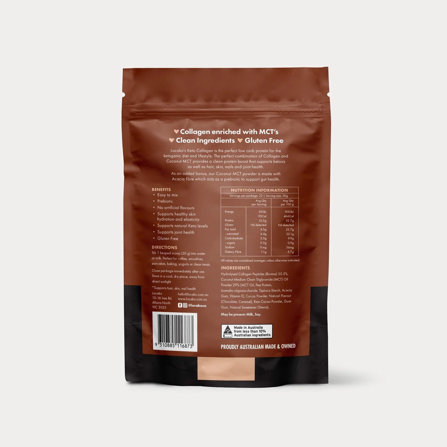 Locako- Keto Collagen Protein -Double Choc Fudge- (440g)