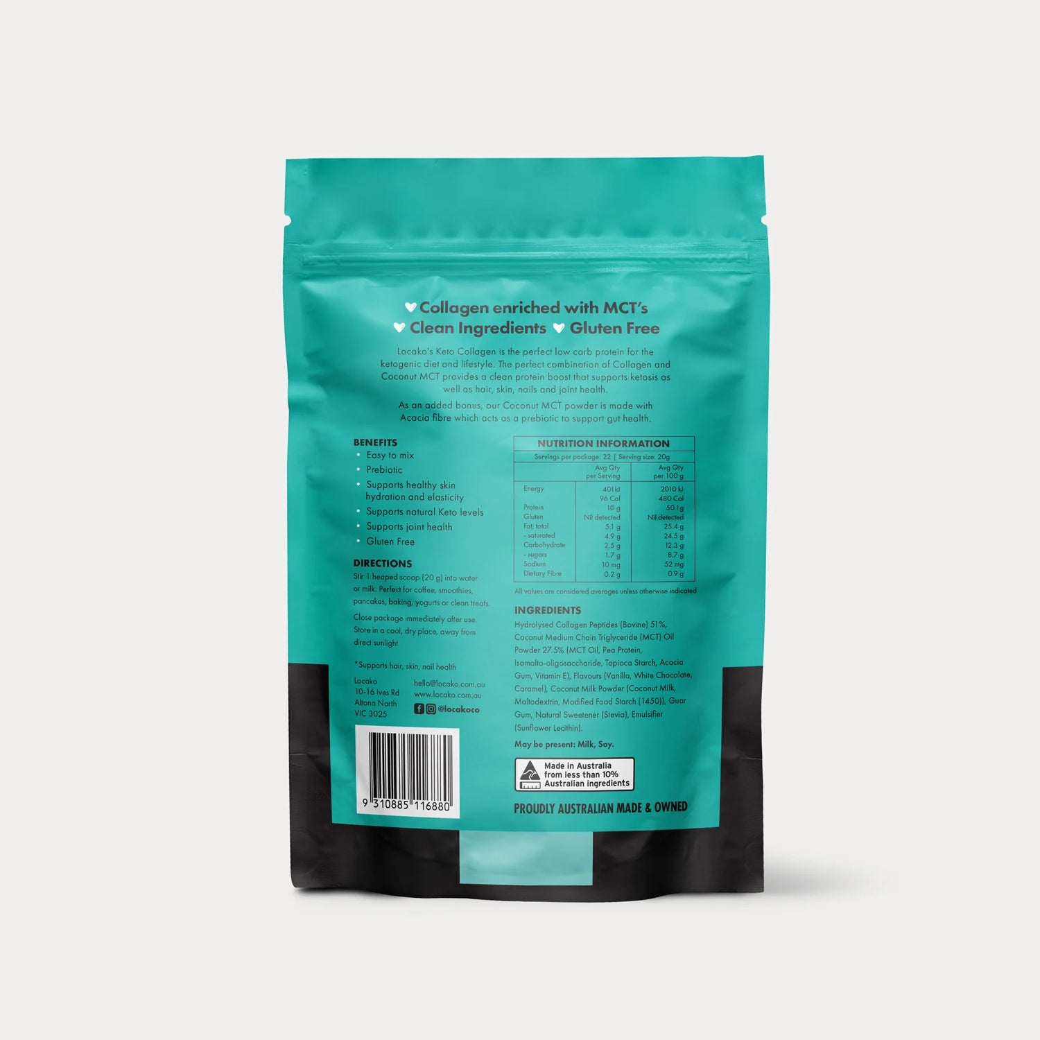 LOCAKO - Keto Collagen Protein - Vanilla White Chocolate -  (440g)