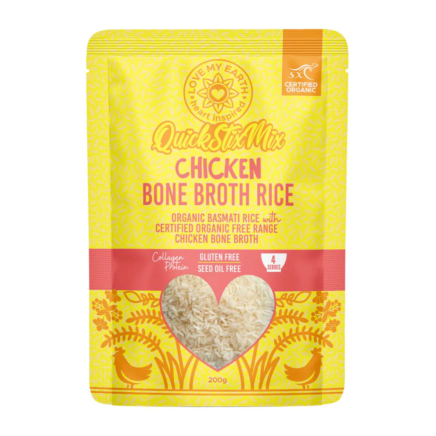 Cooked rice with chicken broth from Love My Earth, served in a bowl, highlighting the flavorful chicken bone broth rice.