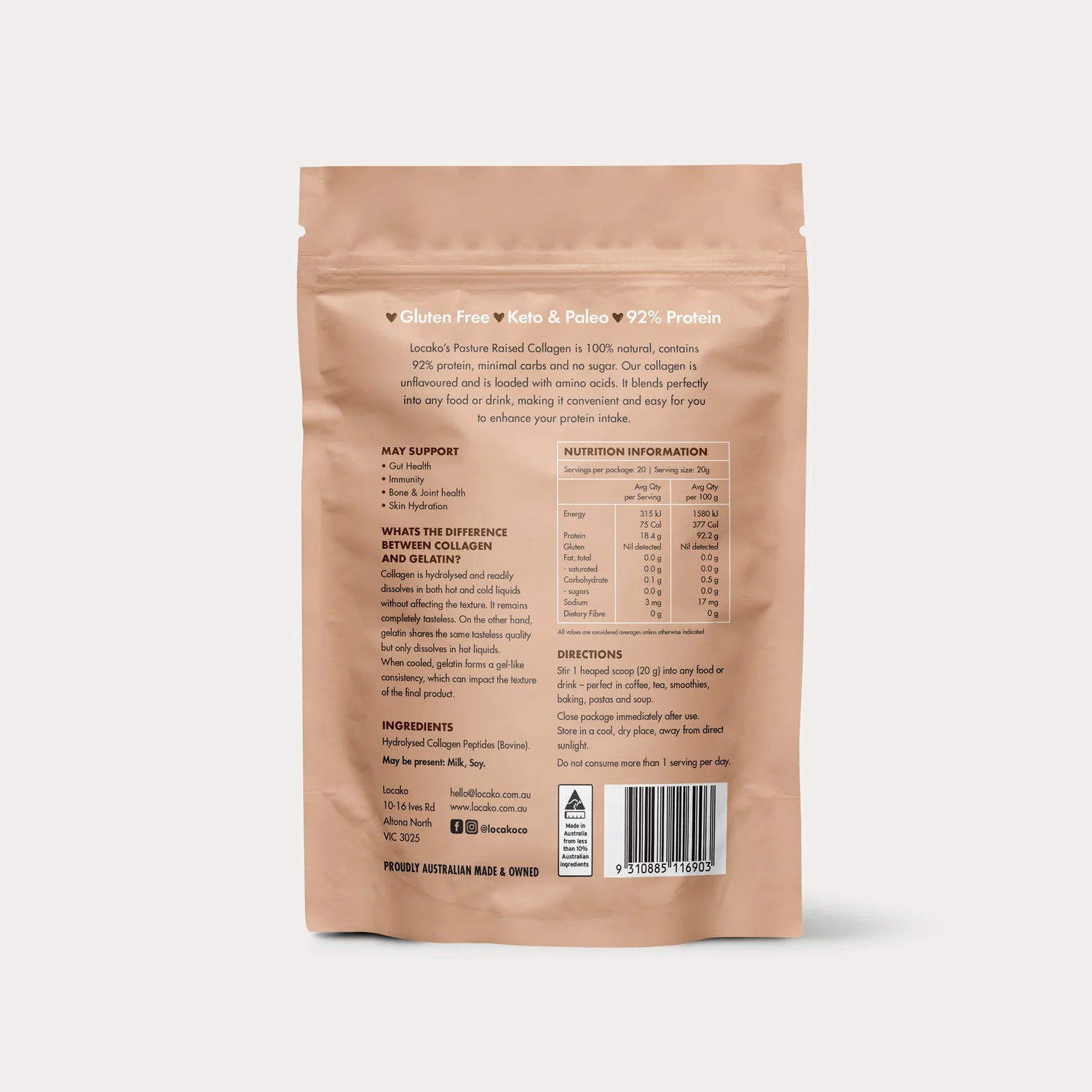LOCAKO - Natural Pasture Raised Collagen 400g