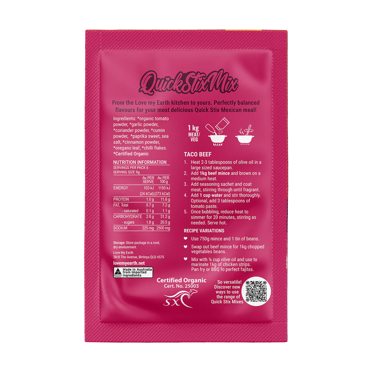 Taco Quick Stix Mix 55g - organic recipe base & seasoning