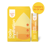 Box of 30 Happy Way Tropical Daily Hydration Sachets for sports and energy drinks, featuring colorful tropical fruit design.