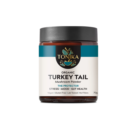 Organic Turkey Tail Mushroom Powder Glass Jar - THE PROTECTOR